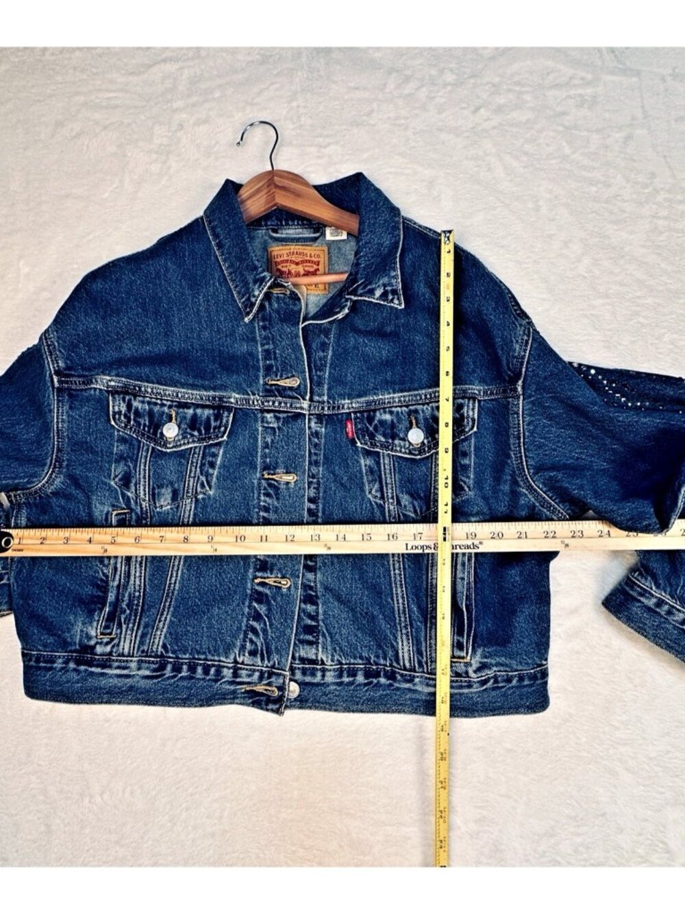 Levi's 90's Trucker Jacket Sz XL Shrunken Rhinestone Denim Jacket D.Wash Western - Picture 11 of 12